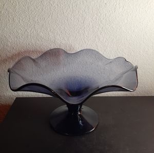 STUNNING Bischoff Amethyst Glass 10" Pedestal Ruffled Compote.